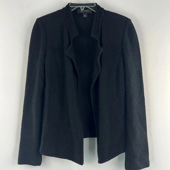 ST. JOHN Black Santana Knit Open Front Jacket/Blazer Size 4 USA